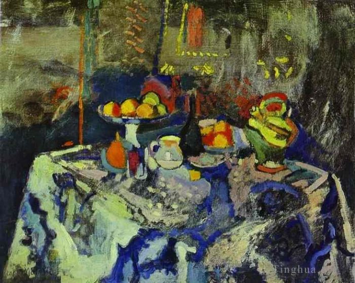 亨利·马蒂斯 当代油画作品 -  《有花瓶和水果的静物,c,1903》