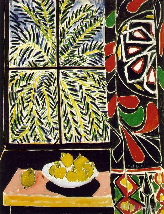 亨利·马蒂斯 当代各类绘画作品 -  《带有埃及窗帘的室内装饰》