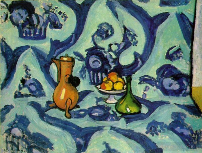 亨利·马蒂斯 当代各类绘画作品 -  《静物与蓝色桌布》