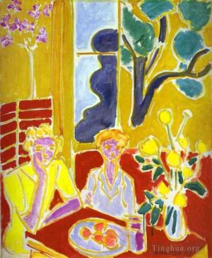 亨利·马蒂斯的当代艺术作品《黄红背景的两个女孩,1947》