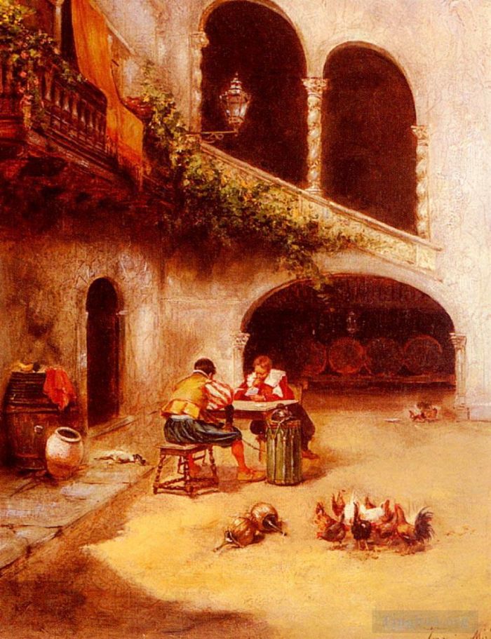 杰昂·米罗 当代油画作品 -  《庭院场景》