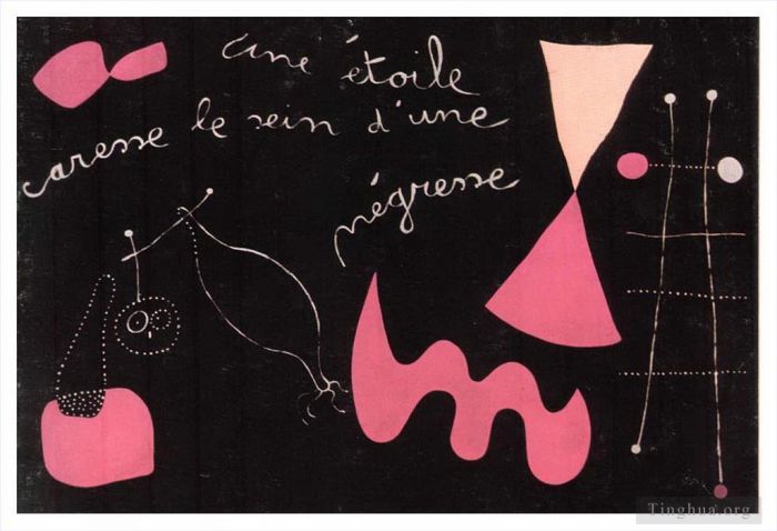杰昂·米罗 当代各类绘画作品 -  《明星抚摸黑人妇女的乳房》