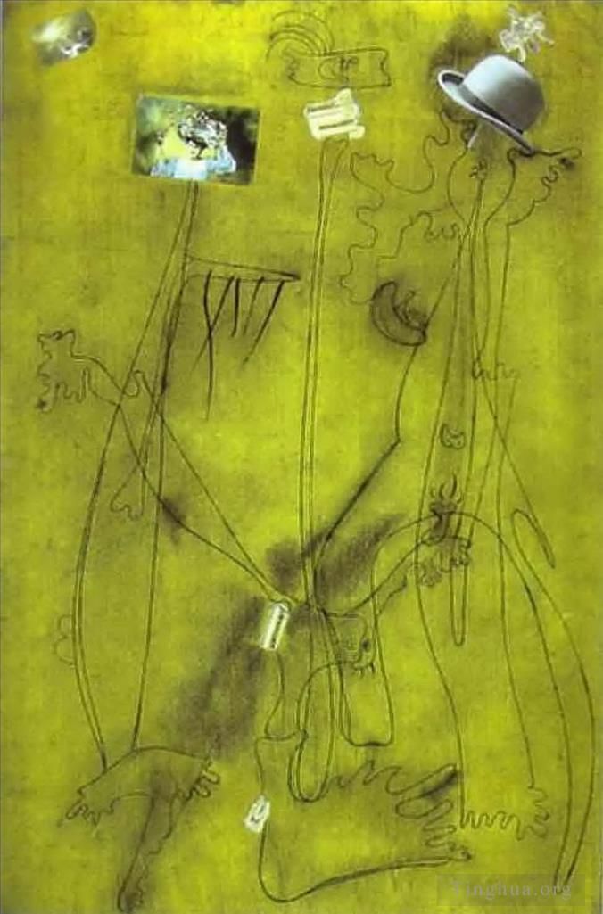 杰昂·米罗 当代各类绘画作品 -  《戴着帽子的绘画拼贴画》
