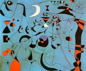 杰昂·米罗的当代艺术作品《夜间由蜗牛磷光轨迹引导的人物》