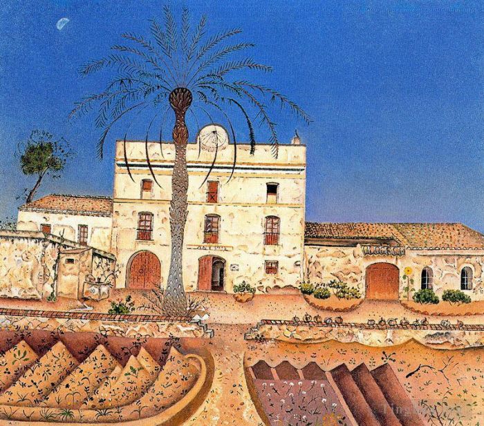 杰昂·米罗 当代各类绘画作品 -  《有棕榈树的房子》