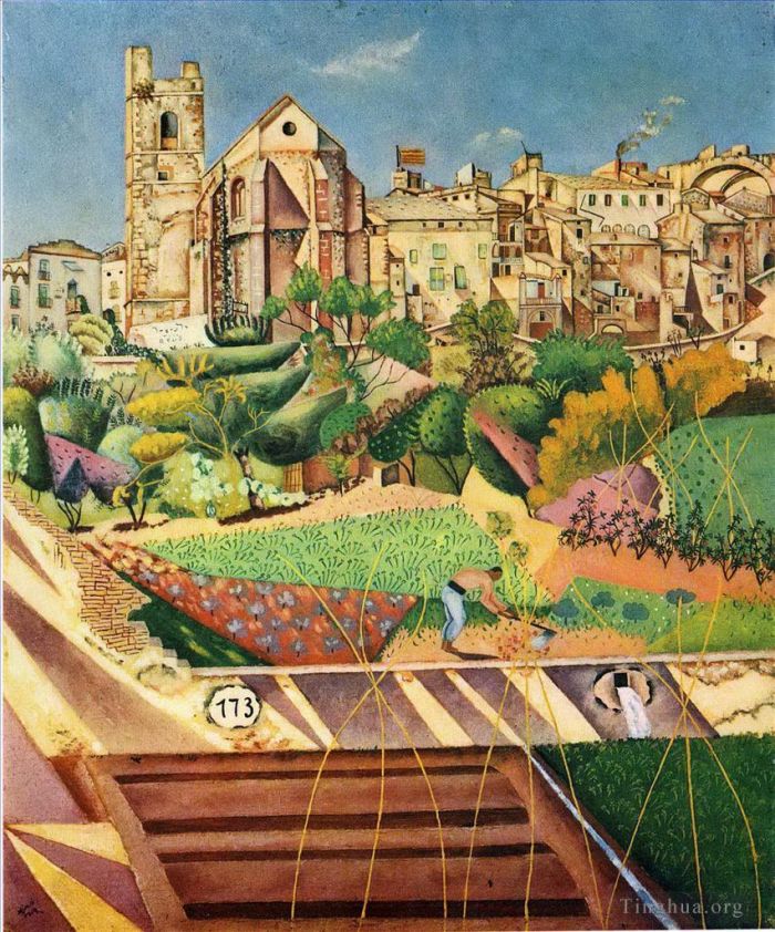 杰昂·米罗 当代各类绘画作品 -  《蒙特罗伊格莱西亚和普韦布洛》