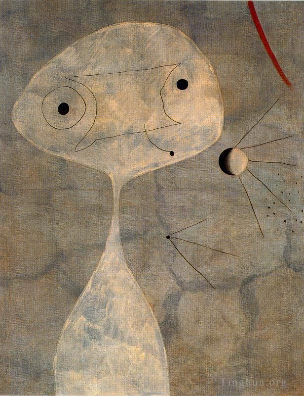 杰昂·米罗 当代各类绘画作品 -  《画拿着烟斗的人》