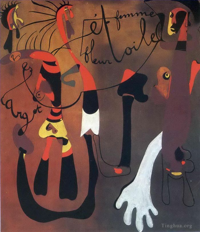 杰昂·米罗 当代各类绘画作品 -  《蜗牛,Woman,花,星星》