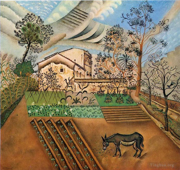 杰昂·米罗 当代各类绘画作品 -  《有驴的菜园》