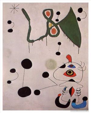 杰昂·米罗的当代艺术作品《夜里的女人与鸟》