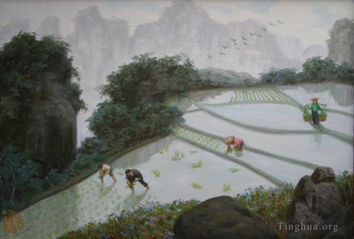 李嘉辉 当代油画作品 -  《山林深处有春色》