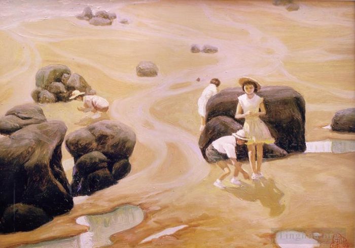 李嘉辉 当代油画作品 -  《退了潮的沙滩》