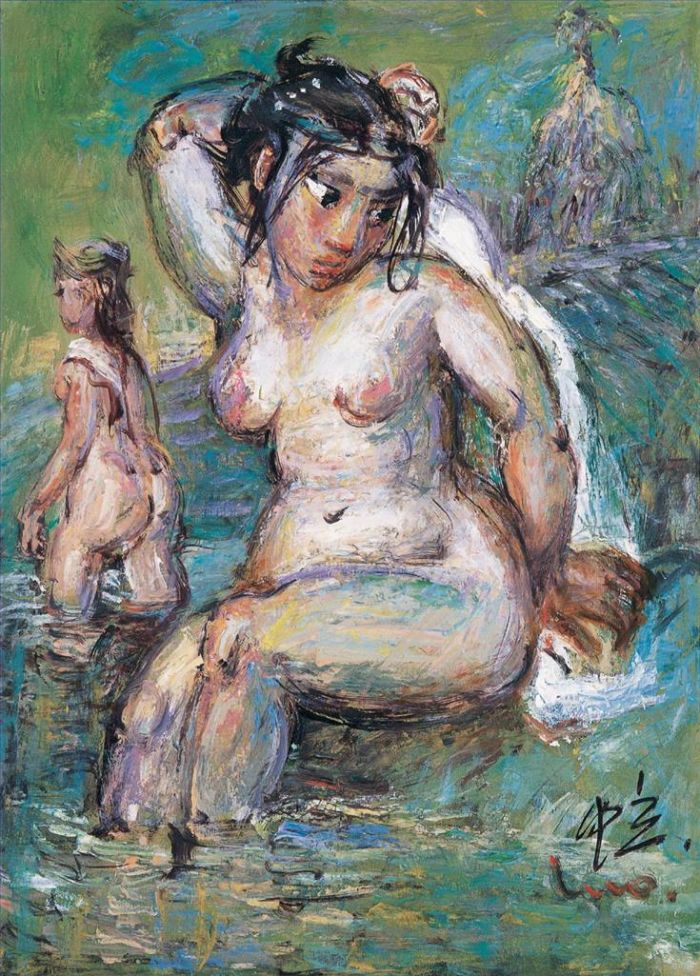 罗中立 当代油画作品 -  《洗澡的女人》