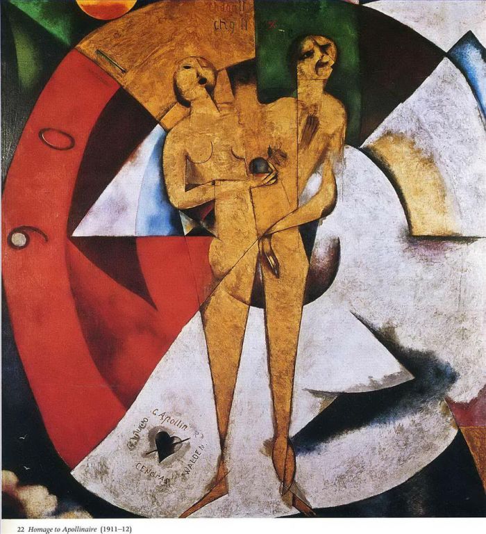 马克·夏加尔 当代油画作品 -  《向阿波利奈尔致敬》