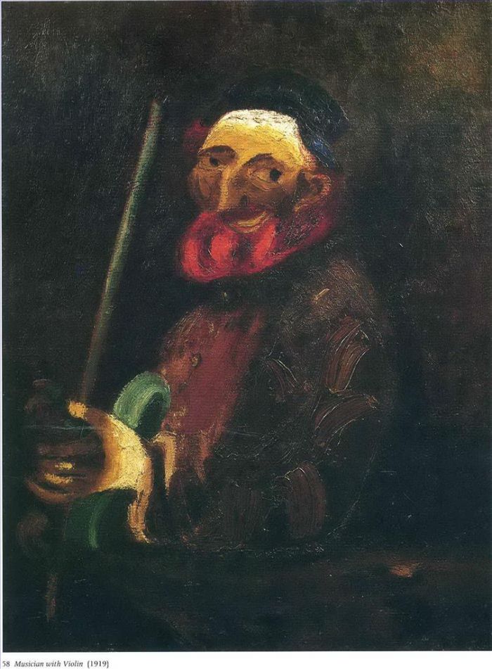 马克·夏加尔 当代油画作品 -  《有小提琴的音乐家》