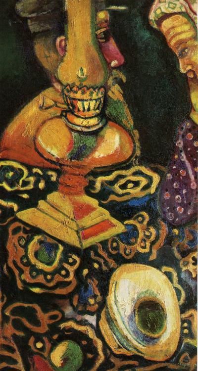 马克·夏加尔 当代油画作品 -  《静物与灯》