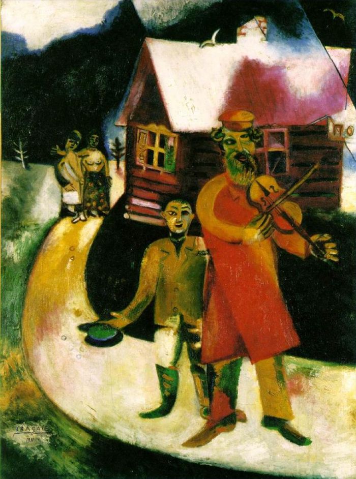 马克·夏加尔 当代油画作品 -  《小提琴家》