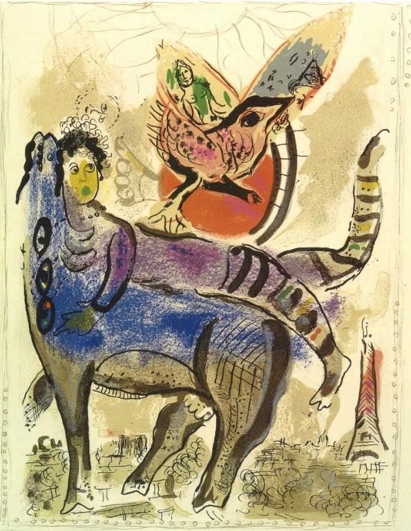 马克·夏加尔 当代各类绘画作品 -  《一头蓝色的牛》