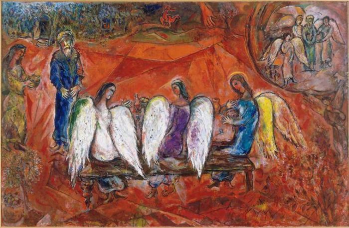 马克·夏加尔 当代各类绘画作品 -  《亚伯拉罕和三个天使》