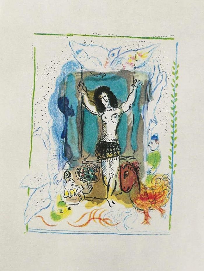 马克·夏加尔 当代各类绘画作品 -  《杂技演员与鸟石版画》