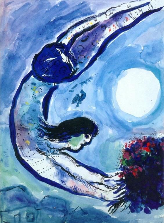 马克·夏加尔 当代各类绘画作品 -  《杂技演员与花束》