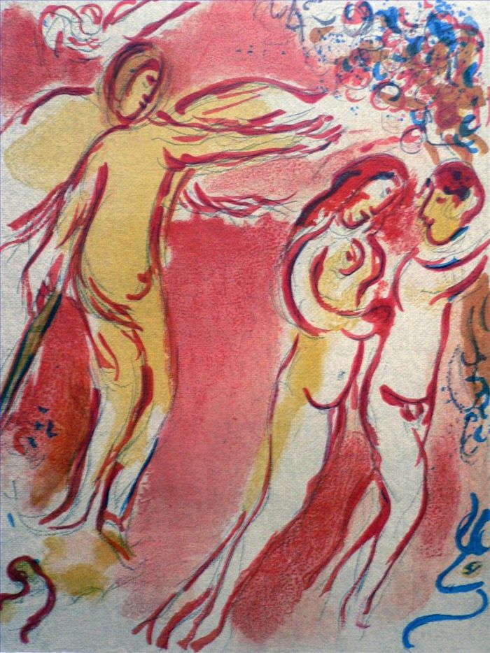 马克·夏加尔 当代各类绘画作品 -  《亚当和夏娃被逐出乐园》