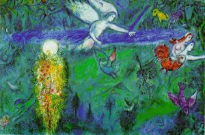 马克·夏加尔的当代艺术作品《亚当和夏娃被逐出乐园》