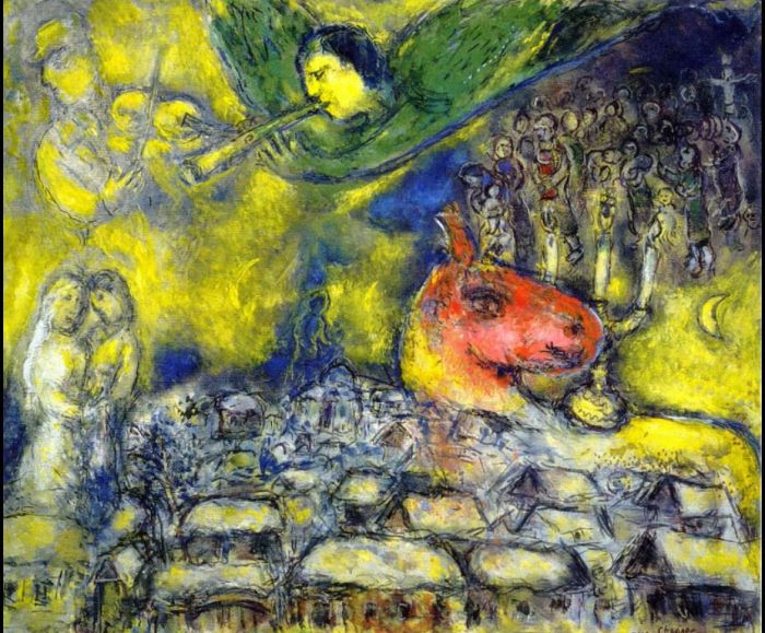 马克·夏加尔 当代各类绘画作品 -  《维捷布斯克上空的天使》