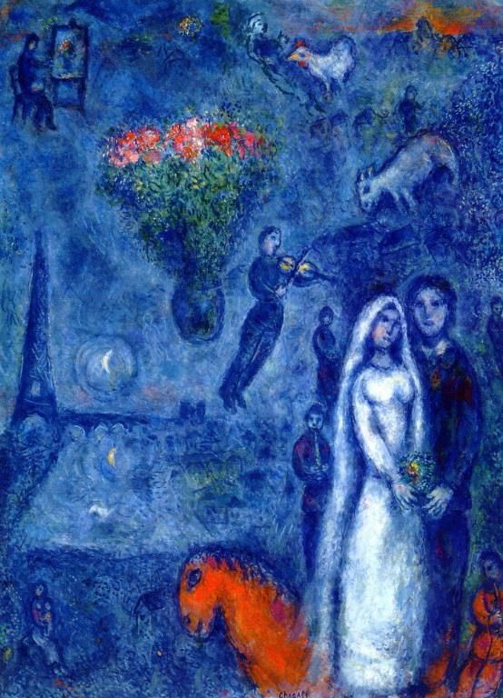 马克·夏加尔 当代各类绘画作品 -  《艺术家和他的新娘》