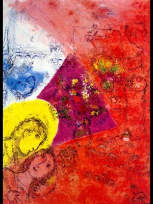 马克·夏加尔的当代艺术作品《艺术家和他的妻子》