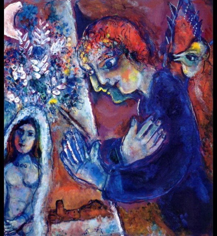 马克·夏加尔 当代各类绘画作品 -  《画架上的艺术家》