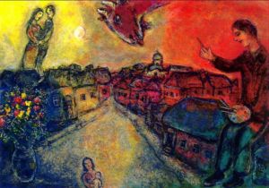 马克·夏加尔的当代艺术作品《维捷布斯克,2,上的艺术家》