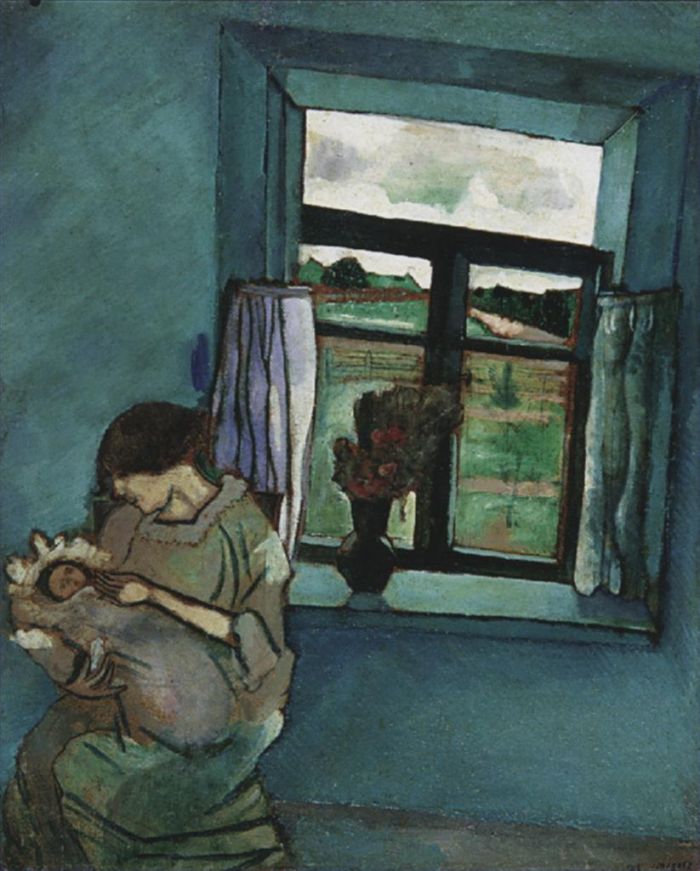 马克·夏加尔 当代各类绘画作品 -  《贝拉和艾达在窗边》