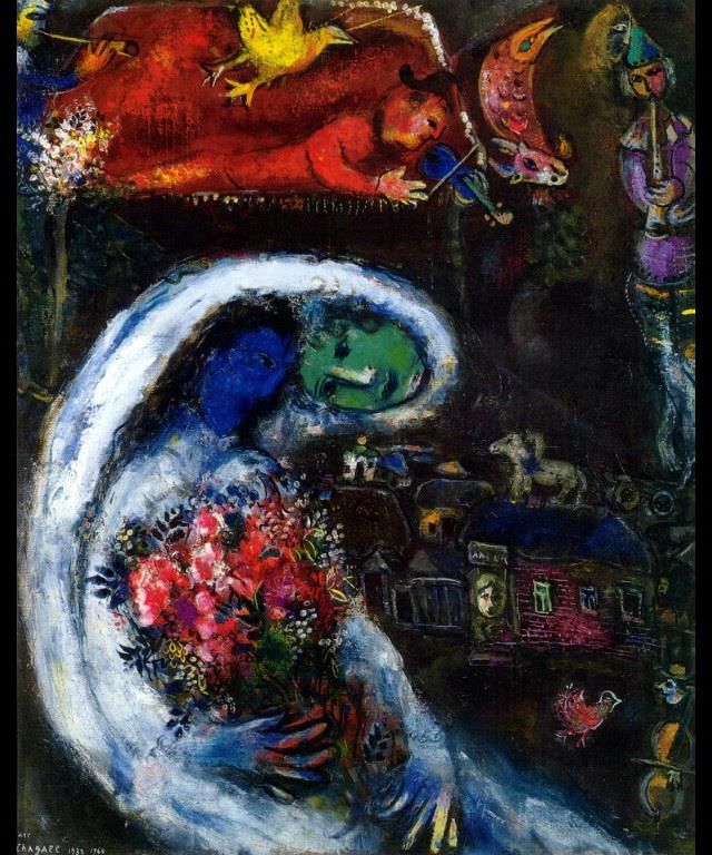 马克·夏加尔 当代各类绘画作品 -  《蓝脸新娘》