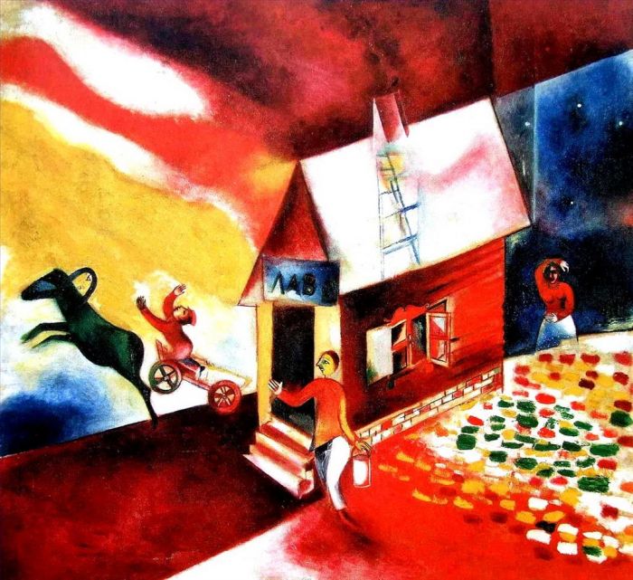 马克·夏加尔 当代各类绘画作品 -  《着火的房子》