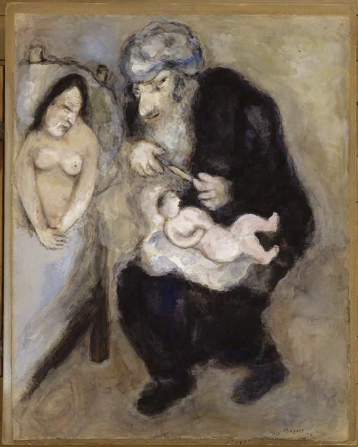 马克·夏加尔 当代各类绘画作品 -  《神给亚伯拉罕规定的割礼》