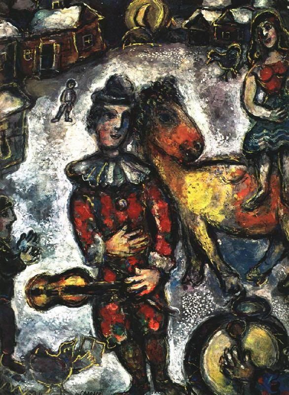 马克·夏加尔 当代各类绘画作品 -  《村里的马戏团》