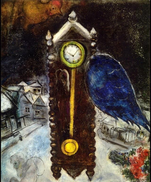 马克·夏加尔 当代各类绘画作品 -  《蓝翼时钟》