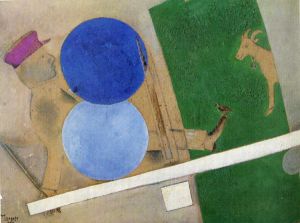 马克·夏加尔的当代艺术作品《圆圈和山羊的构图》
