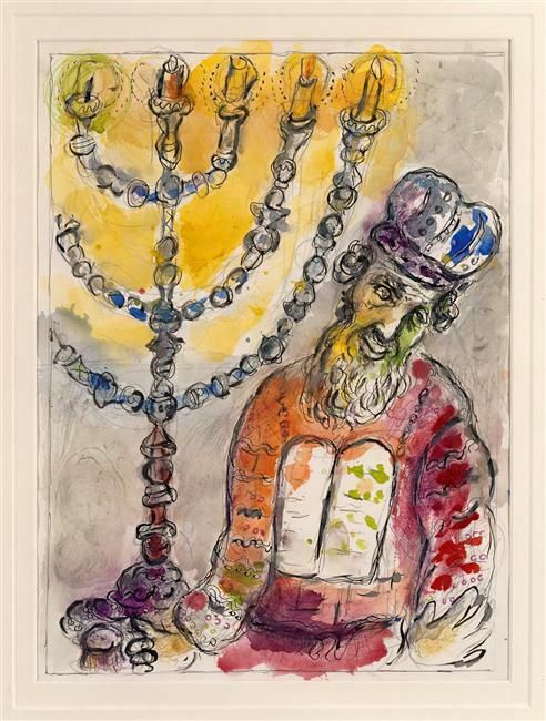 马克·夏加尔 当代各类绘画作品 -  《亚伦和他儿子的祝圣仪式》