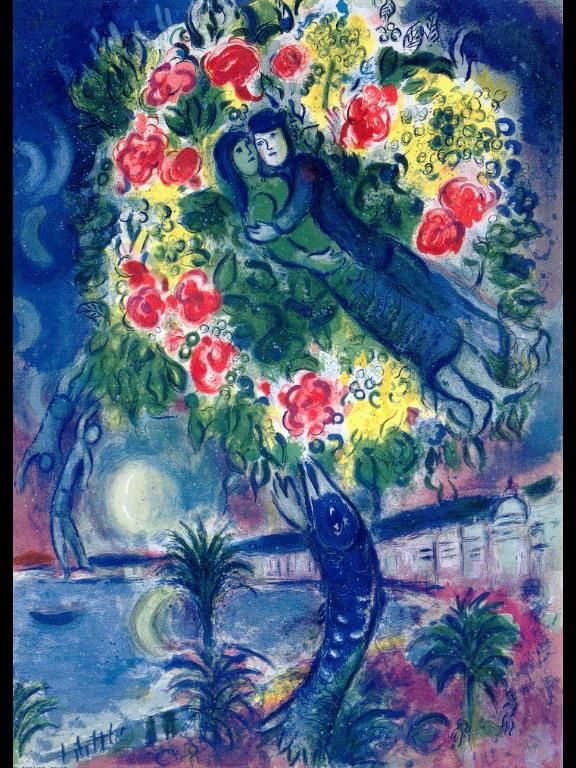 马克·夏加尔 当代各类绘画作品 -  《情侣与鱼》