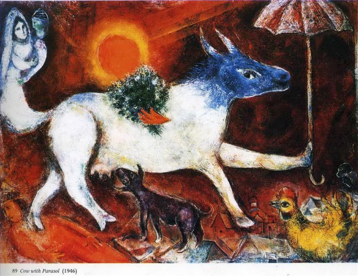 马克·夏加尔 当代各类绘画作品 -  《牛与阳伞》