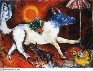 马克·夏加尔的当代艺术作品《牛与阳伞》