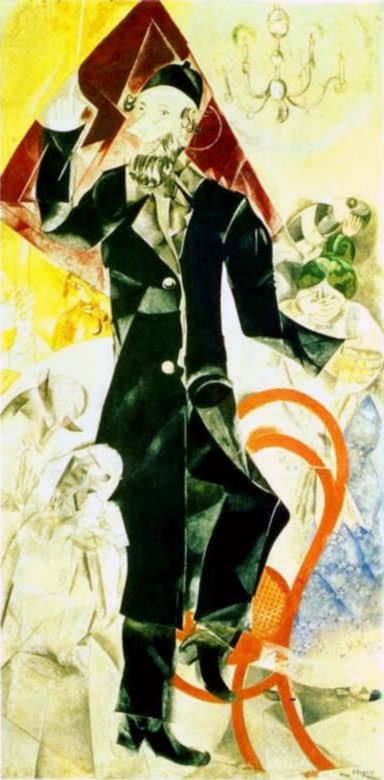 马克·夏加尔 当代各类绘画作品 -  《莫斯科犹太剧院戏剧面板蛋彩画水粉和高岭土画布》