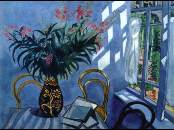 马克·夏加尔 当代各类绘画作品 -  《室内装饰与鲜花》