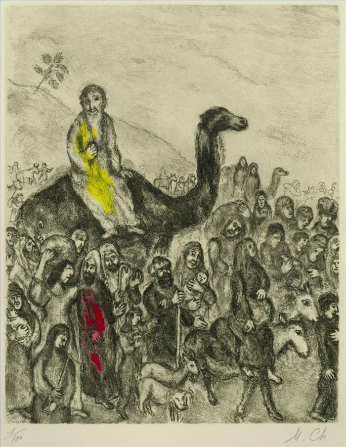 马克·夏加尔 当代各类绘画作品 -  《雅各布出发前往埃及蚀刻水彩画》
