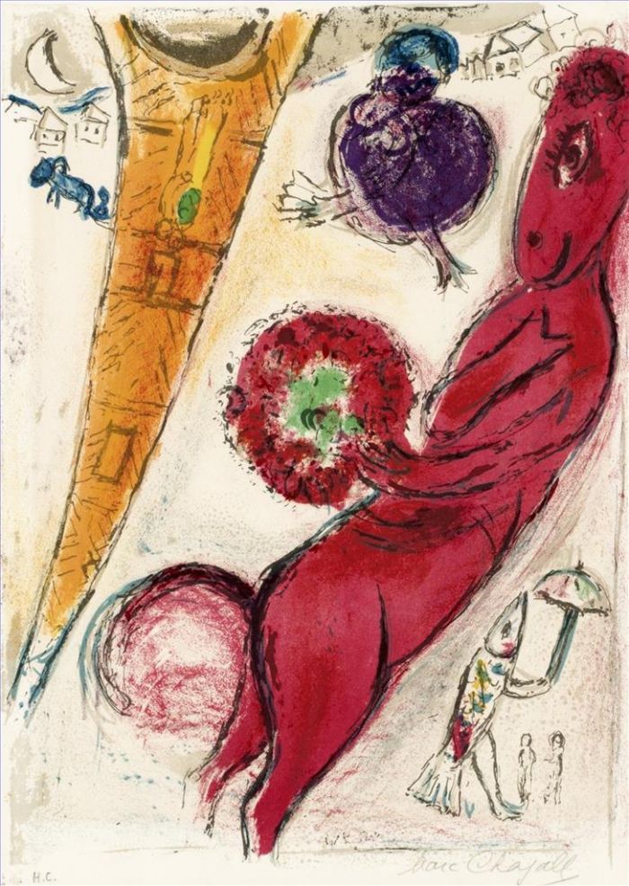 马克·夏加尔 当代各类绘画作品 -  《埃菲尔铁塔彩色车道石版画》