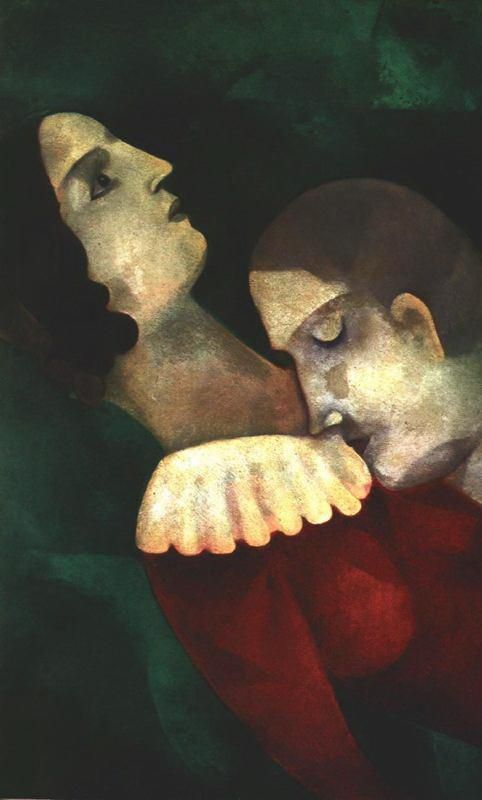 马克·夏加尔 当代各类绘画作品 -  《绿色的恋人》