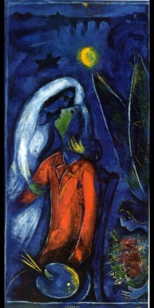 马克·夏加尔的当代艺术作品《桥附近的恋人》