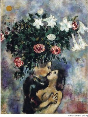 马克·夏加尔的当代艺术作品《百合花下的恋人》